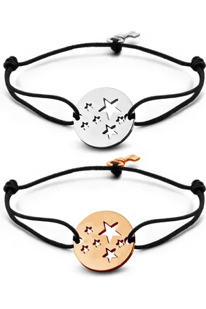 Key Moments 8KM-C00008 - Duo armband met stalen open sterren en sleutel - one-size - zilverkleurig / rosékleurig