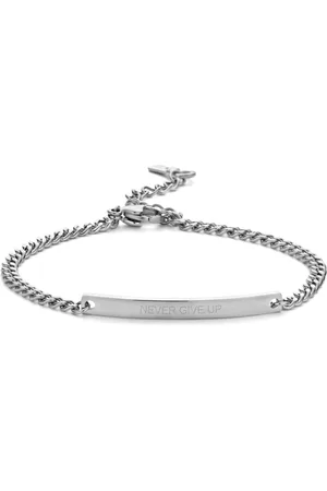 Key Moments 8KM-BC0093 Stalen armband - Dames - Plaat - NEVER GIVE UP - 16,5 + 3 cm - Gourmetschakel - Staal