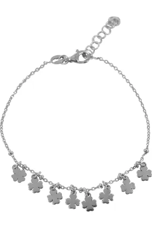 Silventi 9NBSAM-190067 Zilveren Armband - Dames - Bedeltjes - Klaver - 5 mm - Ankerschakel - 16,5 + 3 cm - 7 mm Dik - Rhodium