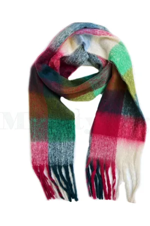 Merkloos Sjaal - Warme wintersjaal - Viscose - Dikke shawl - Geblokte sjaal - Omslagdoek - Donkergroen