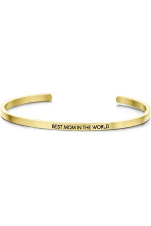 Key Moments 8KM-B00014 - Stalen open bangle met tekst - best mom in the world - zirkonia - one-size
