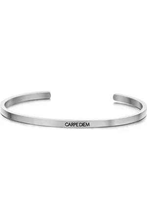 Key Moments 8KM-B00028 - Stalen open bangle met tekst - carpe diem - zirkonia - one-size
