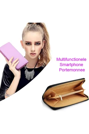 Merkloos Multifunctionele Smartphone Portemonnee met Ritssluiting in Zwart Kleur