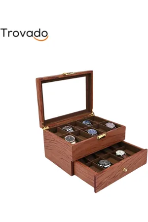 Merkloos Luxe Horlogebox - Horlogedoos Heren & Dames - Geschikt voor 20 Horloges of Armbanden - Sieradendoos - Juwelendoos - hout - 2 lagen - 20 vakken - Vaderdag - Kerst Cadeau