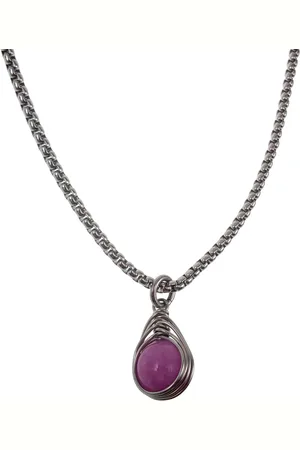 esde2 60cm x 3mm Jasseron-Ketting + Paarse Chalcedoon-Jade Steen Hanger Dames - RVS - Handgemaakt Natuursteen Hanger met Ketting