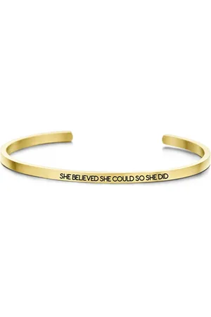 Key Moments 8KM-B00041 - Stalen open bangle met tekst - she believed she could so she did - zirkonia - one-size