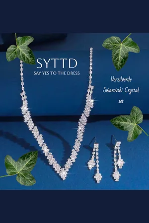 Fashion Jewelry SYTTD - Feestelijke crystal sieraden set - collier en oorhangers - Swarovski elements crystal blanc - (dubbele) rhombus / ruit schakel - 46,5 cm (incl. verlengketting) - volwassenen jeugd - dames meisjes - bruiloft gala feest feestdagen - c
