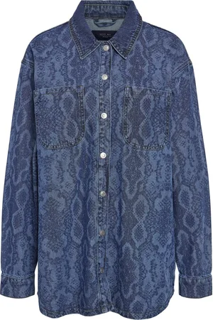 Noisy May Jas Nmalva Snake Denim Shacket Az351mb 27034170 Medium Blue Denim Dames