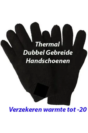 Merkloos Dubbel Gebreide Thermal Handschoenen S/M (2-Paar)