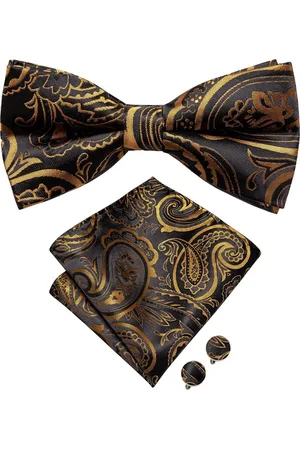 Merkloos Sorprese vlinderdas inclusief pochet en manchetknopen - 100% zijden - Paisley - /goud - vlinderstrik - strik - pochette - heren - vlinderdassen