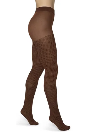 Bonnie Doon Grafische Panty 50 Denier Bruin Dames maat 38/40 M - Grafisch - Ruiten Print - Gladde Naden - Maximaal Draagcomfort - Chique Panty - Feestelijk - Fencing Tights - - BP051980.286