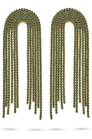 CO88 Oorbellen Dames - Oorhangers met Zirkonia - 86,6x27,4mm - Groen - Staal - - 8CE-70540