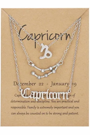 Bixorp Stars Set van 3 Steenbok / Capricorn Kettingen - Zilverkleurige Ketting op Cadeau Kaartje - Sterrenbeeld / Zodiac Sieraden Set