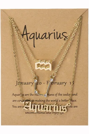 Bixorp Stars Set van 3 Aquarius / Waterman Kettingen - Goudkleurige Ketting op Cadeau Kaartje - Sterrenbeeld / Zodiac Sieraden Set