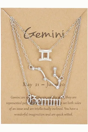 Bixorp Stars Set van 3 Tweeling / Gemini Kettingen - Zilverkleurige Ketting op Cadeau Kaartje - Sterrenbeeld / Zodiac Sieraden Set