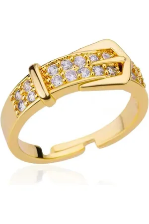 Ds Luxe Dames Ring - Kleur met Zirkonia - Ring - RVS - Riem Ring - Diameter 17 mm - Verstelbare Ring