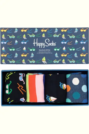 Happy Socks Navy Socks Gift Set (4-pack) - blauw met zon en kleur - Unisex