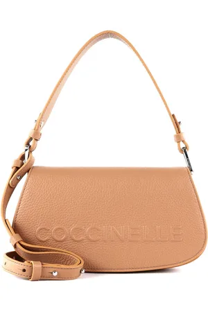 Coccinelle Leren Handtas Schoudertas Myrtha Maxi Log Mini Crossbody Bag Lichtbruin