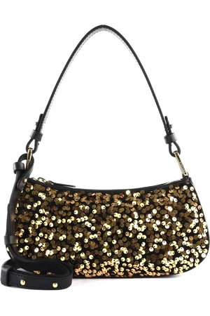 Coccinelle Leren Handtas Schoudertas Merveille Paillettes Mini Bag Zwart
