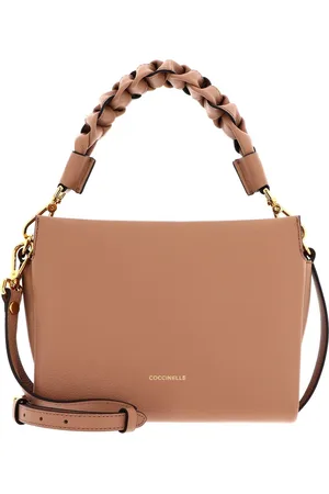 Coccinelle Leren Schoudertas Boheme Grana Double Crossbody Double Grainy Leather Lichtbruin