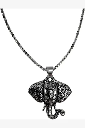 esde2 60cm x 3mm Jasseron-Ketting + Olifant Hanger Unisex - RVS - Grote Olifantenkop Hanger met Ketting Dames - Heren