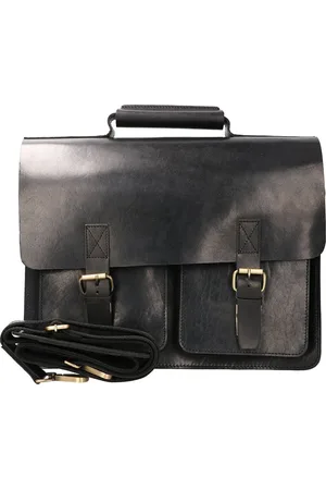 LEATHER DESIGN Luxe werktas tuigleer zwart 2 vaks