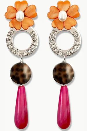 Zatthu Jewelry Ivie roze statement oorbellen met bloem