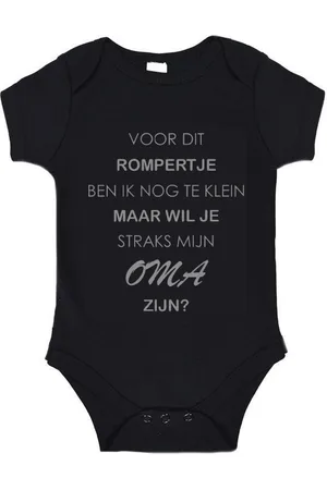 Merkloos 100% katoenen Romper "Voor dit rompertje ben ik nog te klein maar willen jullie straks mijn oma zijn" Jongens Katoen Zwart/grijs