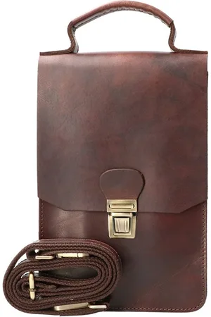 LEATHER DESIGN Schoudertas tuigleer verticaal bruin