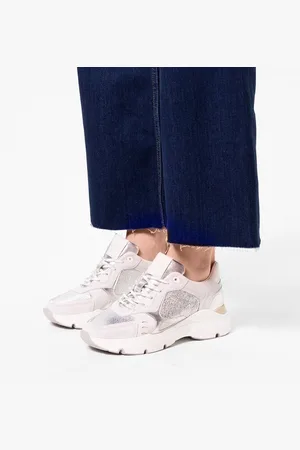Manfield Dames - Zilveren leren sneakers