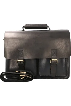 LEATHER DESIGN Luxe werktas tuigleer zwart 3 vaks