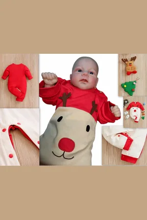 Merkloos Kerst babyromper met lange mouwen, katoenen baby meisjes jongens jumpsuit 3-6 maanden