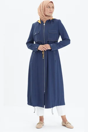 Merkloos Jas met capuchon Zuhre premium damesjas | Donkerblauw