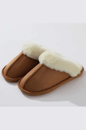Merkloos Pantoffels Dames en Heren Fluffy Open Sloffen met Pluche Voering Antislip Zool –