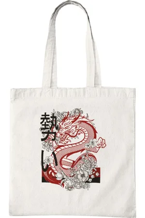Merkloos Katoenen Tas met Print - Draak Design - Tote Bag
