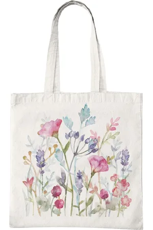 Merkloos Katoenen Tas met Print - Geschilderde Bloemen Design - Tote Bag