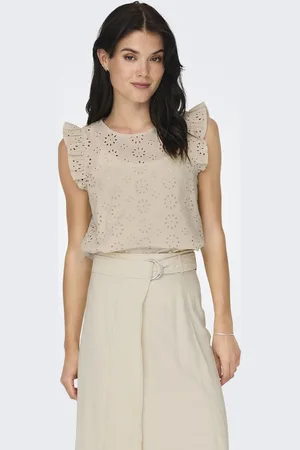 JDY Jacqueline de Yong Top vola S/l Embroidery Top Wvn 15312383 Sandshell Dames