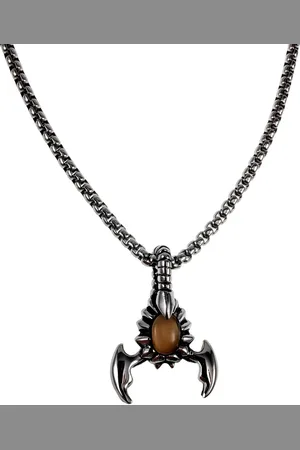esde2 60cm x 3mm Ketting + Schorpioen Hanger Bruin Steen Dames - Heren - Roestvrij Stalen