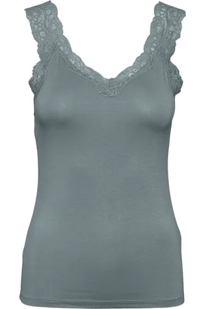 Pieces® Hemdje met kant - Lace Top - Barbera - Viscose kanten onderhemd - Singlet met brede bandjes - Zwart - Beige - Wit - XS