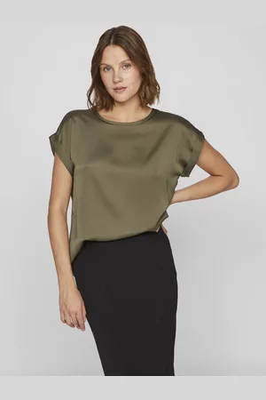 VILA T-shirt Viellette S/s Satin Top - Noos 14059563 Dusty Olive Dames