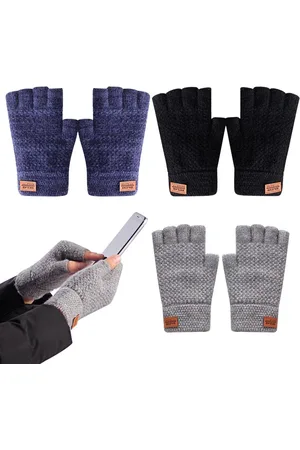 Merkloos 3 paar halve vingerhandschoenen - koudebestendige en warme herfst- en winterhandschoenen - gebreide vingerloze handschoenen - zachte elastische handschoenen - Navy .