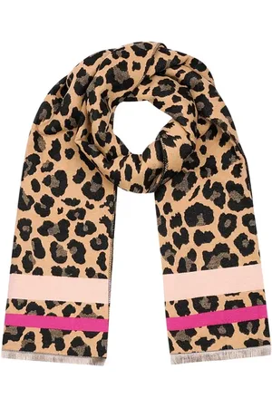 Yehwang Panter Sjaal met Roze Strepen - Trendy Dames Sjaals met leopard print & Streep Design - - Zwart - Roze