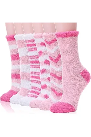 Merkloos 6 paar zachte en comfortabele, donzige mid-tube sokken voor dames | Winter warme, pluche slaapsokken | Interessant patroon casual wollen sokken | Ademende, warme kniehoge sokken met ronde hals | Winter dikke, warme koraalfleece sokken