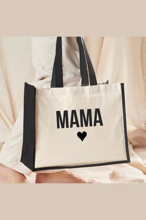 Merkloos Jute shopper zwart/beige Mama