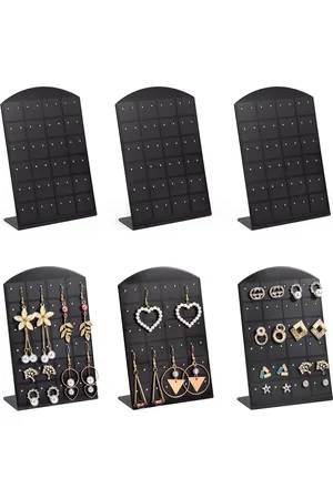 Merkloos Oorstekers met 48 gaten organizer - L-vormige oorbelstandaard - Oorbellen sieradenstandaard - Oorbelstandaard zwart - 6 stuks - opbergdoos sieraden