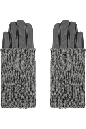 Yehwang Donker Grijze Faux Leren Handschoenen - Trendy Dames Handschoenen Met extra Gebreide overslag