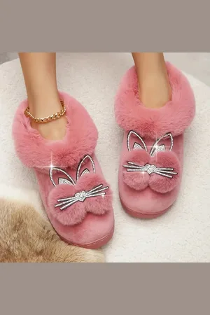 Merkloos Pantoffels poes - strass - pluche - - slippers - maat 36-37