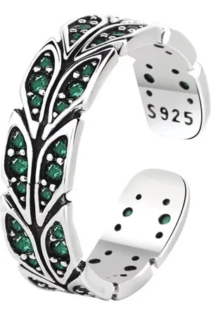 N3 Collecties Nieuwe groene kristal retro zilveren vrouwelijke ring voor vrouwen
