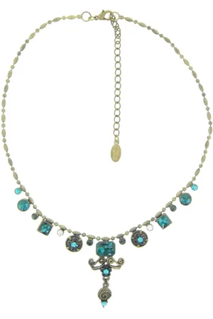 Behave Vintage Korte Ketting met Petrol Blauwe Steentjes en Hangertjes