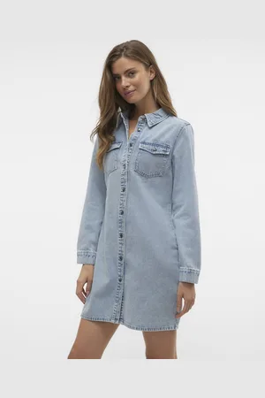 VERO MODA Jurk Vmjennie Ls Short Denim Dress Ga No 10310968 Light Blue Denim Dames